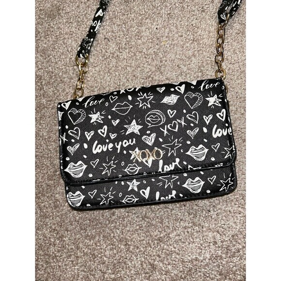 XOXO Graffiti Black White Purse Half Chain Strap‎ Card Slot Inside Front Pocket - Picture 6 of 6